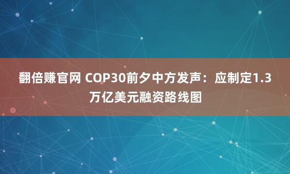 翻倍赚官网 COP30前夕中方发声：应制定1.3万亿美元融资路线图